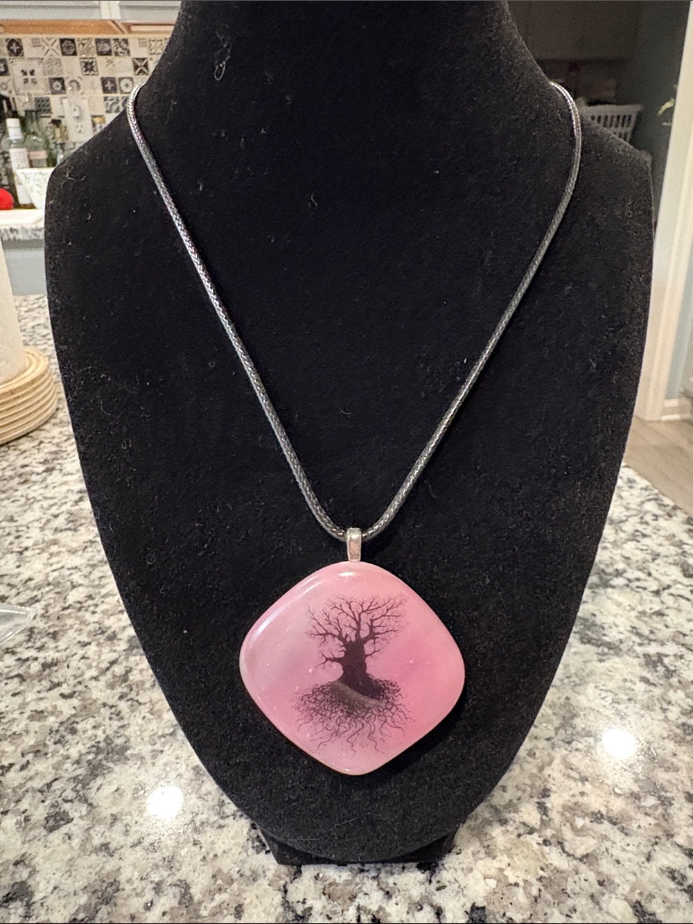 Handmade Pink Tree of Life Pendant Necklace